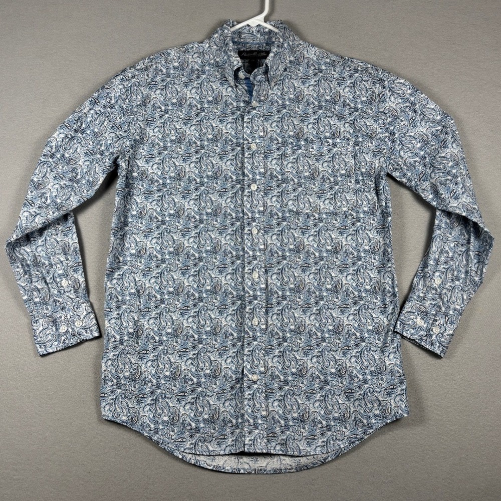 Panhandle Slim True Western Wear Paisley Button Down Shirt Size M Blue White